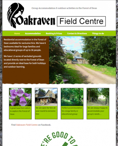 Oakraven Field Centre website screenshot